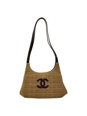 Chanel Shoulder Bag Chocolate Bar Light Brown Dark Opening Silver Leather